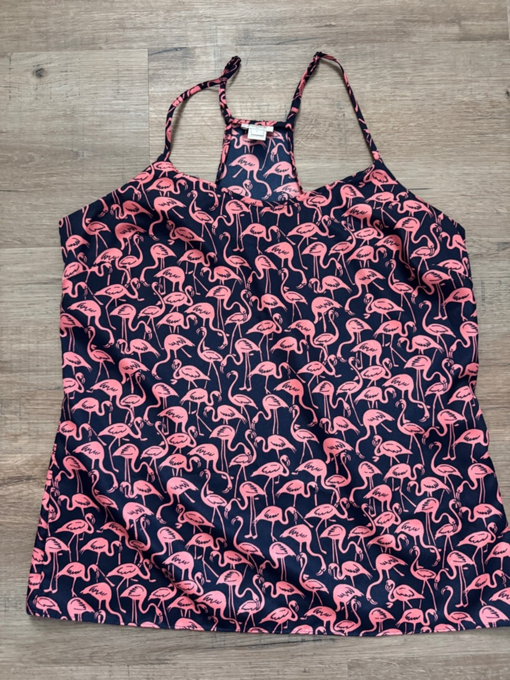 J. Crew Navy Tank with Coral Flamingo Print